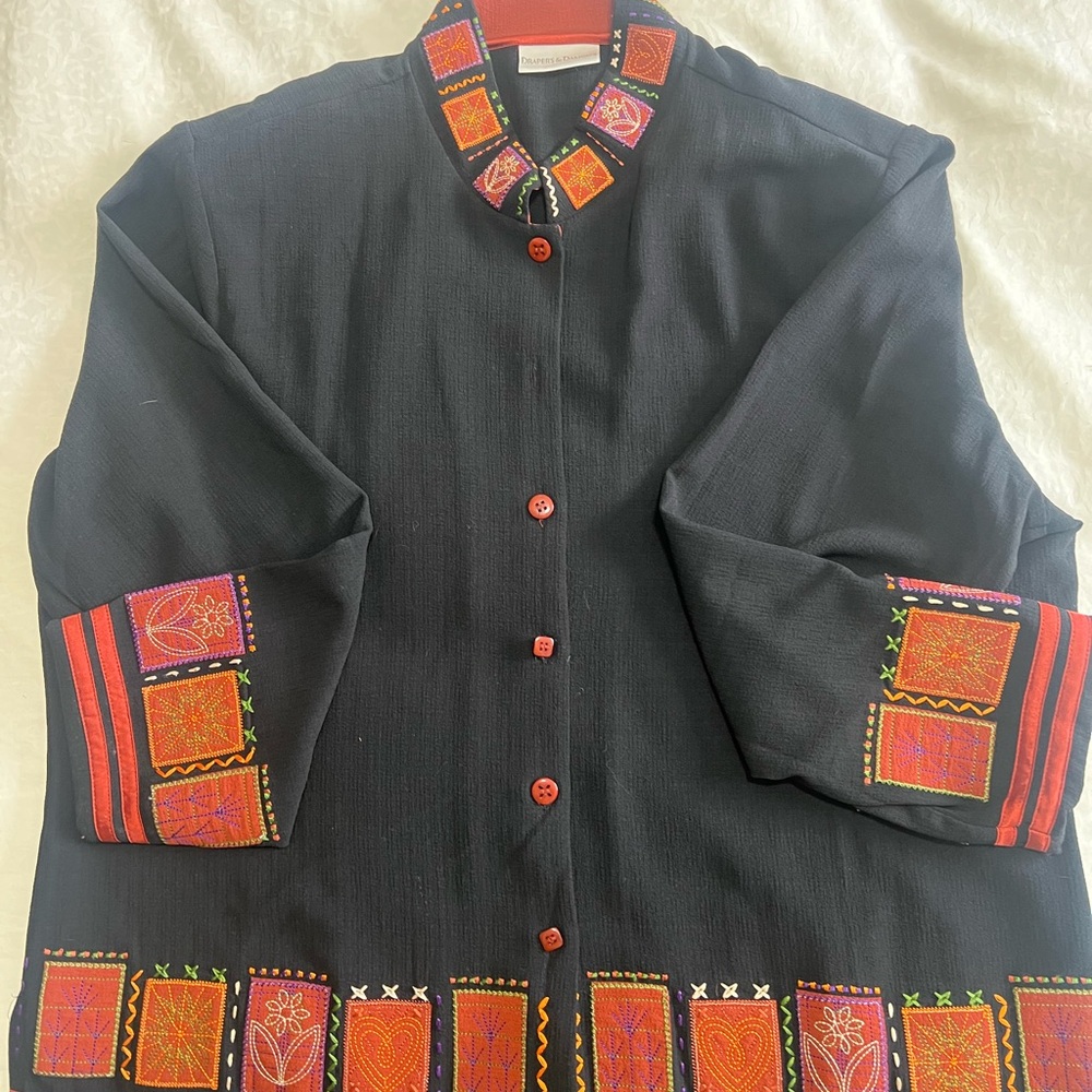 Elegant Black Blouse with Colorful Embroidery
